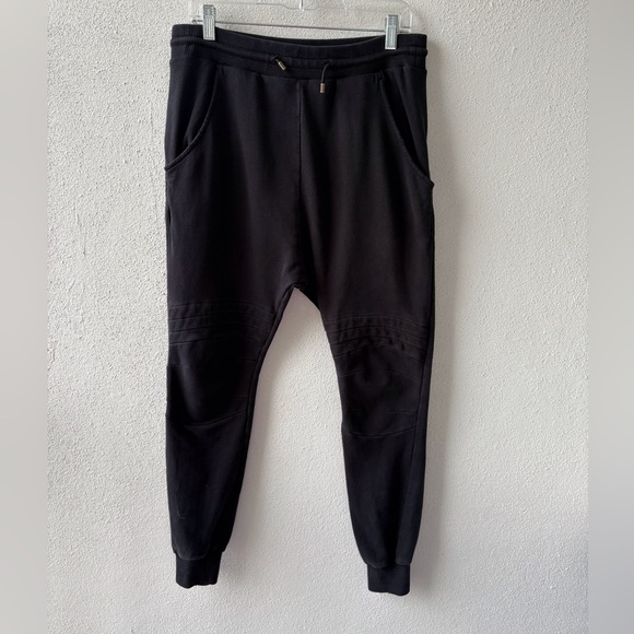 Pierre Balmain 100% Cotton Black Joggers Size Small Pockets Stretch Waist Moto